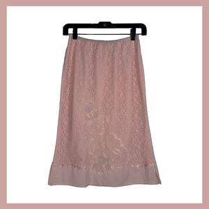 Vintage Pink Lace Half Slip Embroidered Floral Lingerie Midi Skirt XS/S